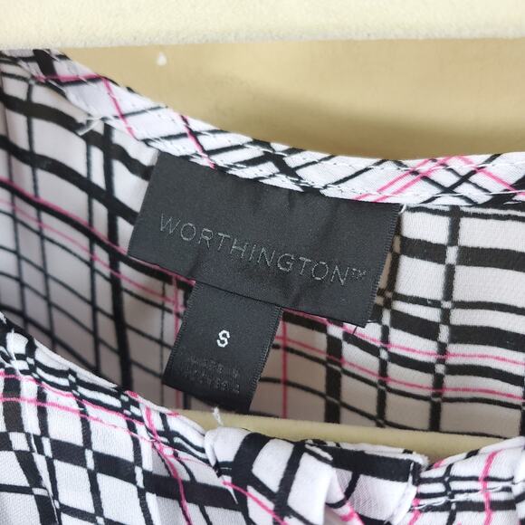 4/$25 Worthington Grid Print Long Sleeve Blouse Size S - Picture 10 of 12